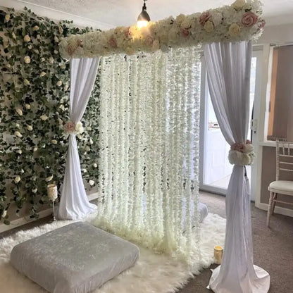 Intimate Home Nikah Backdrop with Blush and White Florals