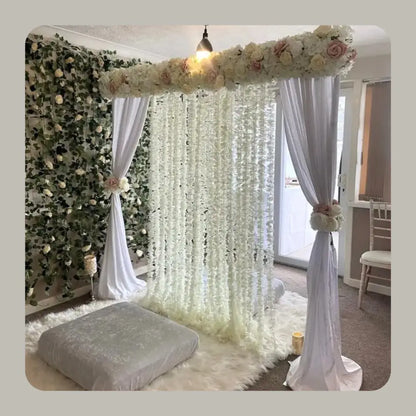 Intimate Home Nikah Backdrop with Blush and White Florals