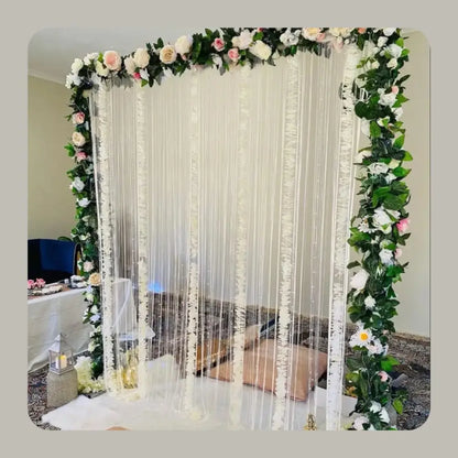 Botanical Framed Nikah Backdrop with Shimmering Strands