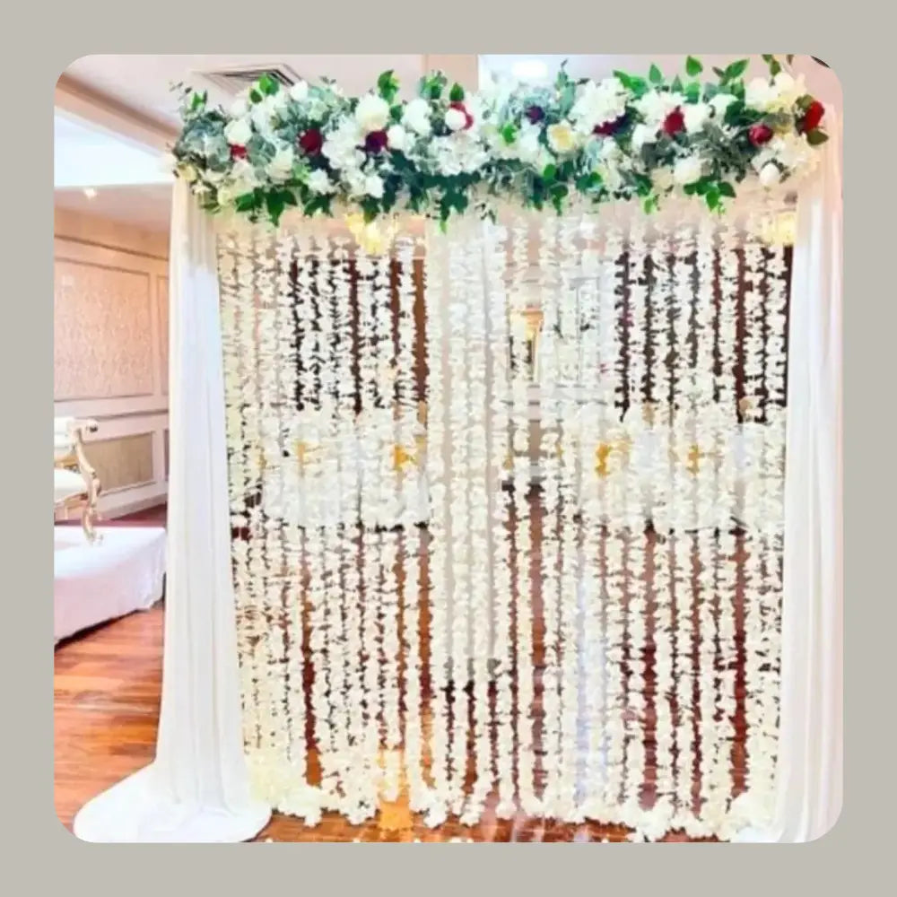 Enchanting White Floral Nikah Backdrop with Crimson Accents