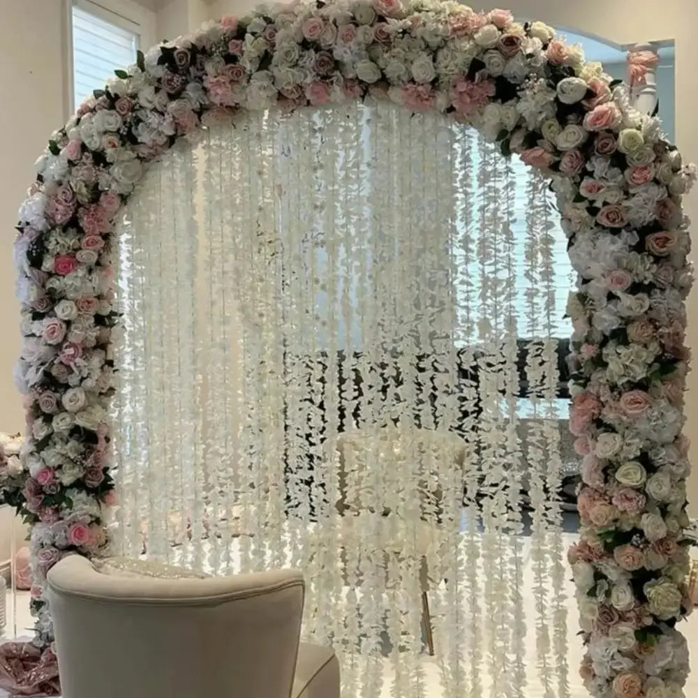 Romantic White and Blush Floral Arch Nikah Backdrop