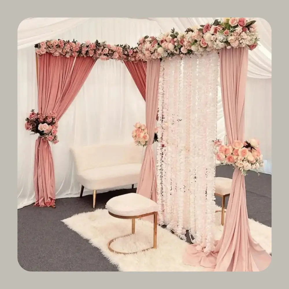 Romantic Rose Pink and White Nikah Floral Parda